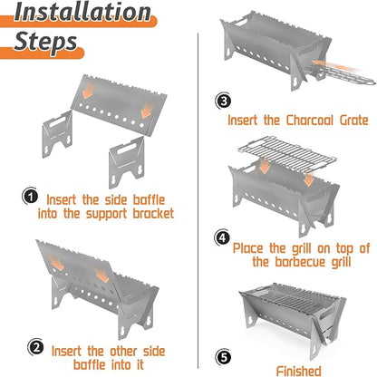Portable charcoal Grill,Foldable Heavy Duty Camping,Non-Toxic | 15.7"x9.1"x7.9",2mm Steel Construction for Outdoor Cook, Family BBQ, Picnic，Detachable, Folds to 3cm Flat for Easy Storage