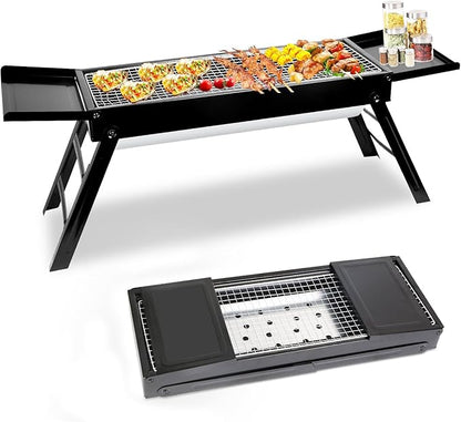 Charcoal Grill,Portable Folding BBQ Grill with Side Table,Tabletop Barbecue Grill with Stainless Steel Grill Net Easy Setup for Outdoor Camping Picnic Party Backyard