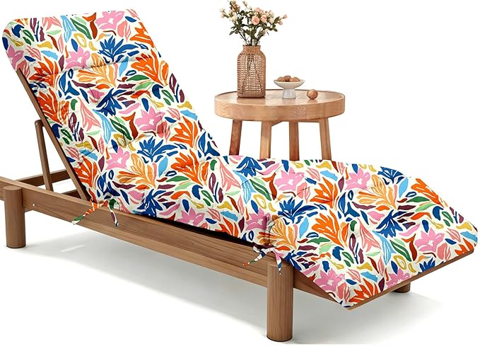 MAGIC ELEPHANT Chaise Lounge Cushion Outdoor, Memory Foam Patio Lounge Chair Cushion with Ties for Outdoor Furniture, 74 x 22 x 4 Inch (Multicolor Leaves)