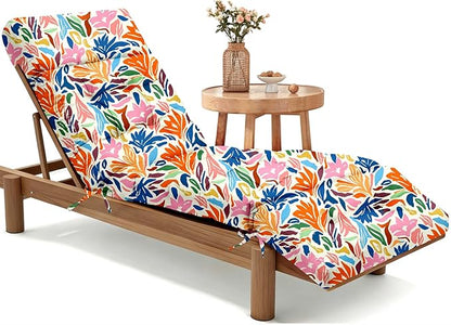 MAGIC ELEPHANT Chaise Lounge Cushion Outdoor, Memory Foam Patio Lounge Chair Cushion with Ties for Outdoor Furniture, 74 x 22 x 4 Inch (Multicolor Leaves)