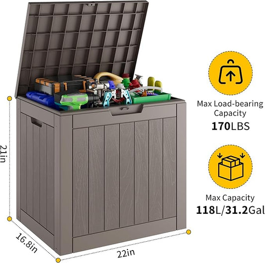32 Gallon Outdoor Storage Box, Resin Deck Boxes Outdoor Waterproof For Patio Furniture, Garden Tools, Pool Supplies, Lockable And UV Resistant (a Set of 2,Striped Gray)