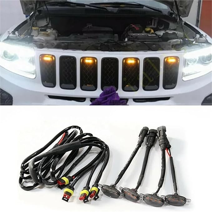 4 in 1 LED Car Front Grille Marker Lights Smoked Amber Grill Light for SUV Running Lamp