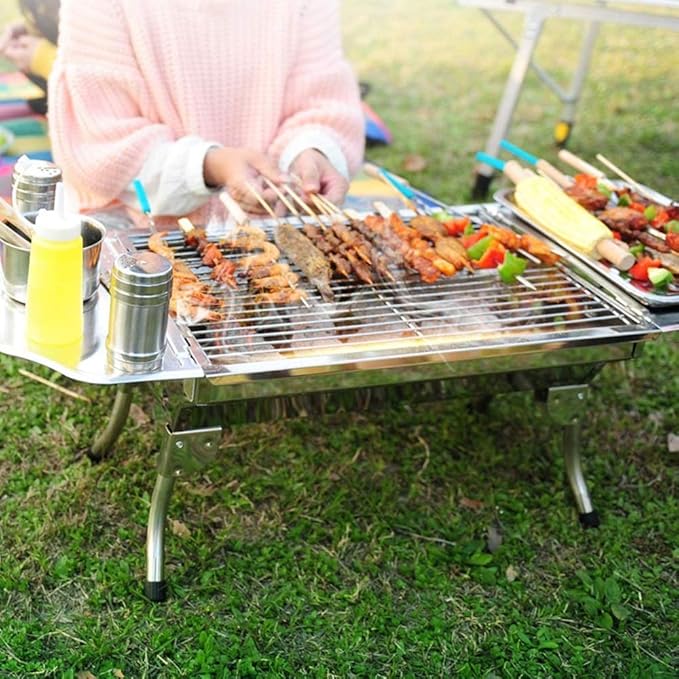 BBQ Grill Portable Barbecue Folding Grill,Stainless Steel Square Wood Stove, BBQ Grill Picnic Stove, Outdoor Mini Charcoal Stove