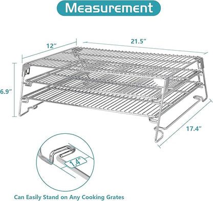 Jerky Racks for Traeger Smoker Pro 575 22 34 780 Grilling Cooling Warming Rack for Pit Boss 21" Depth Barrel Pellet Grill Pitboss 820 850 Austin XL Parts 3 Tiered Seasoning Smoking BBQ Accessories