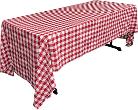 LA Linen Checkered Tablecloth, 60 by 120-Inch, Red