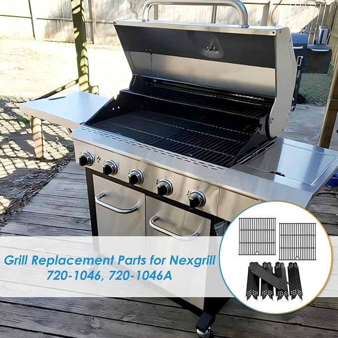 Replacement Parts for Nexgrill 5 Burner 720-1046 720-1046A, Cooking Grate and Heat Shield Kit for Nexgrill 720-1046 Grill Parts 720-1046A for Nexgrill Replacement Parts 5 Burner