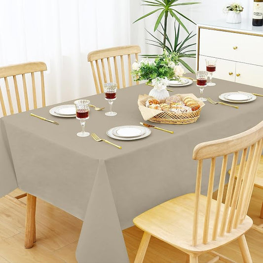 Smiry Rectangle Table Cloth 60x120 Inch, Waterproof Wipeable Vinyl Tablecloths Protector, Oil Spill Proof Plastic Table Cover for Dining, Picnic, Camping, Outdoor, Taupe