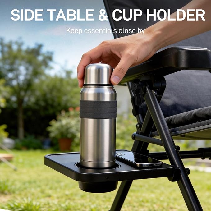 EVER ADVANCED Aluminum Zero Gravity Chair Oversized, 2.4" Thick Padded Reclining Lounge Chair with Adjustable Headrest & Side Table, Heavy Duty Support 350 lbs, Foldable for Outdoor & Indoor, Gray