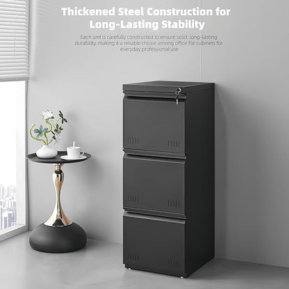 Approgreent Vertical 4 Drawer File Cabient with Lock, Metal Filing Cabinets for Home Office, Heavty Duty Office Storage Cabinet for A4/Letter/Legal (Matte Black)