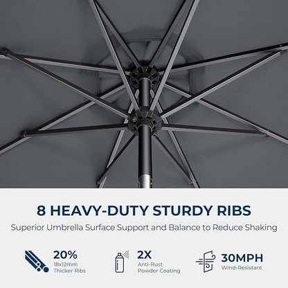HOMSHADE 9ft Outdoor Patio Umbrella - UPF50+ UV Protection Market Patio Table Umbrella with Push Button Tilt, Crank and 8 Sturdy Ribs for Pool Deck and Garden (Grey, No base)