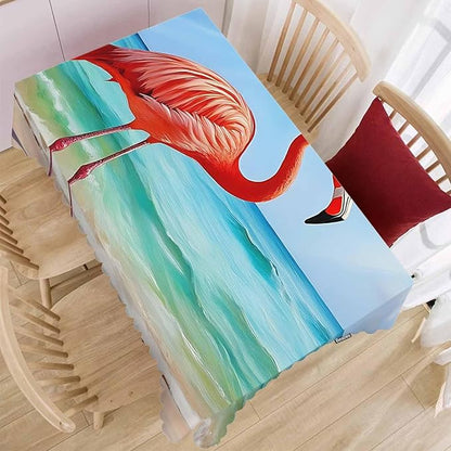Tablecloth Flamingo, Pink Flamingo Ocean Beach Rectangular Table Cover Kitchen Table Cloth for Dining Hotel Coffee Parties Tabletop Decoration, 52x70 Inch