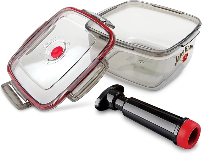Jim Beam Vacuum Seal Marinade Box, Air Sealed Pump, Removes air from the Marinade Box, Speedy Marination Process, Barbecue and Grilling Marinator, Perfect Marination of Beef, Chicken and Fish