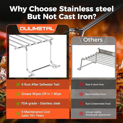QuliMetal Foldable Stainless Steel Warming Rack for Weber Spirit 200 & Weber GS4 Spirit II 200 Series (2017 and Newer), Weber Spirit E/S-210, E/S-220 with Up Front Control, Replaces Weber 67026