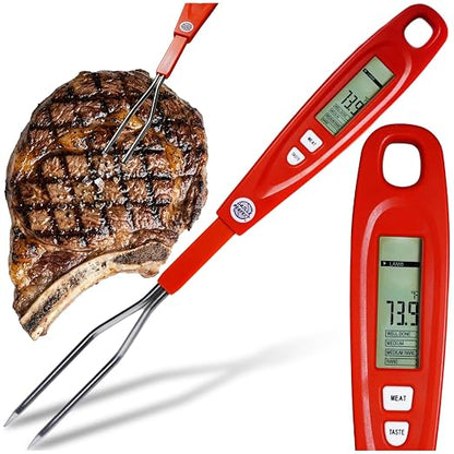 Digital Meat Thermometer Fork for Grilling & BBQ with Ready Alarm, Pro Temp Points for Quick Accurate Temperature on Steak, Pork, Chicken & Hot Grilled Food on Patio or Outside Kitchen