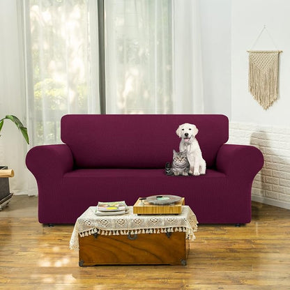 LURKA Stretch Loveseat Couch Cover, 1 Piece 2 Cushion Sofa Slipcover, Wine | Soft Stretch Jacquard, Fits 55"-78" Loveseats, Elastic Bottom for Secure Fit, Machine Washable, Pet & Kid Friendly