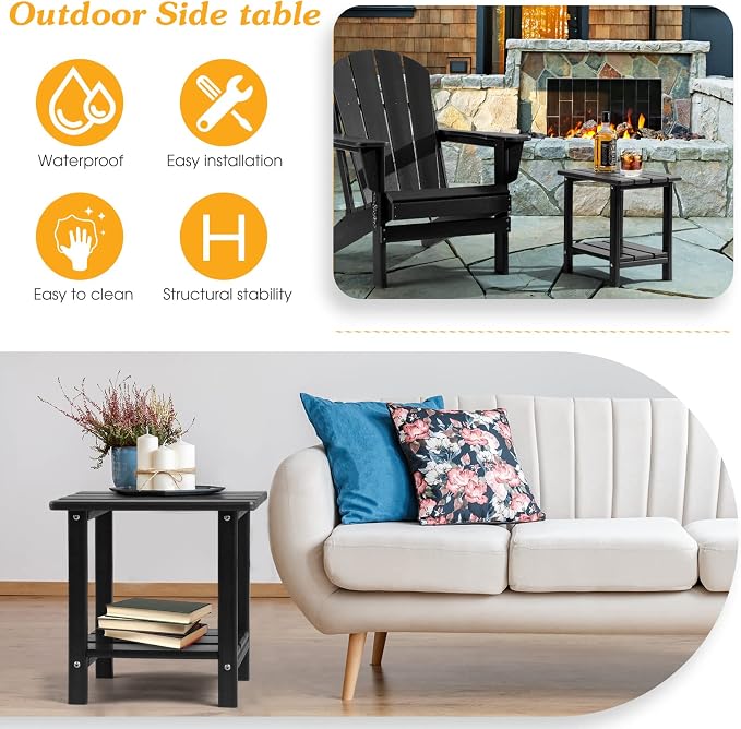 Apolimi Adirondack Outdoor Side Table, 2-Tier Sturdy Patio End Table Weather Resistant, 16.5" Solid Side Table for Patio, Pool, Porch