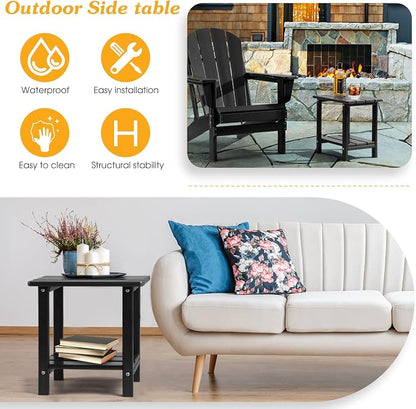 Apolimi Adirondack Outdoor Side Table, 2-Tier Sturdy Patio End Table Weather Resistant, 16.5" Solid Side Table for Patio, Pool, Porch