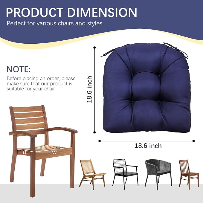 Gnostik 2 Pcs Outdoor Seat Cushions, Yellow Waterproof U Shaped Outdoor Chair Cushions Patio Chair Seat Pads for Porch, Garden Furniture, 18.6"X18.6"