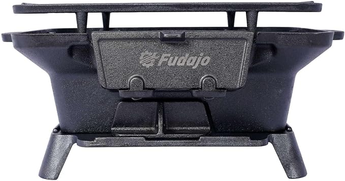 Cast Iron Charcoal Grill, Oval Small Portable Hibachi Grill with Grate for Outdoor Camping, Black