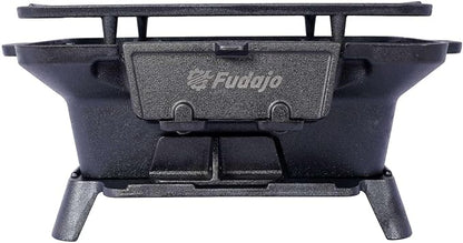 Cast Iron Charcoal Grill, Oval Small Portable Hibachi Grill with Grate for Outdoor Camping, Black