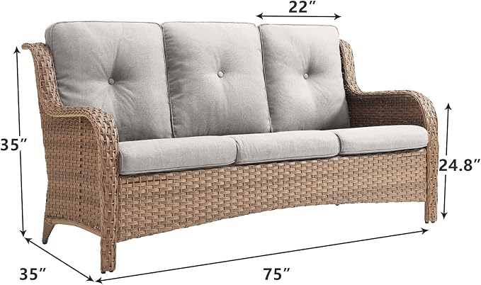 Rilyson Outdoor Patio Wicker Sofa 900Lbs Weight Capacity, Large 3 Seater Wicker Patio Couch with 4in Seat Cushions and Deep Seating, All Weather for Backyard, Garden, Poolside (Yellow/Beige)