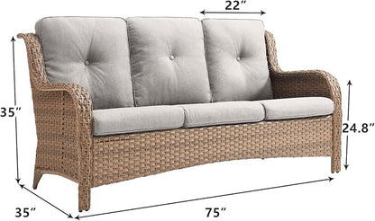 Rilyson Outdoor Patio Wicker Sofa 900Lbs Weight Capacity, Large 3 Seater Wicker Patio Couch with 4in Seat Cushions and Deep Seating, All Weather for Backyard, Garden, Poolside (Yellow/Beige)