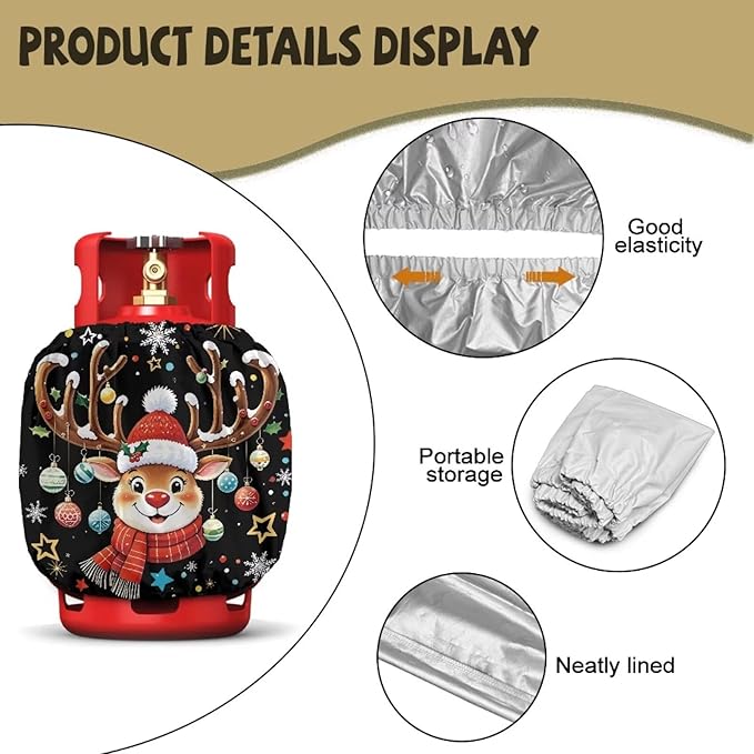 Reindeer Print Propane Tank Cover 20lb Heavy Duty Gas Cover Fits Standard 20 lb Tank Cylinder Easily Slips onto Your Propane Tank Outdoor Grill Accessories