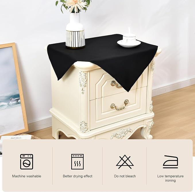 Wolkemer 2 Pack Small Square Tablecloth 24 x 24 Inch Washable Fabric Table Cloth Solid Black Table Cover for Nightstand End Bedside Table Tabletop Decoration