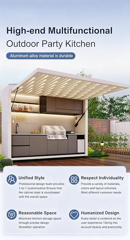 Prefab Modular Outdoor Kitchen Island with Grill, Sink, Beverage Fridge and Storage Cabinets, Modern Patio Cooking Station for Backyard BBQ Outdoor Living
