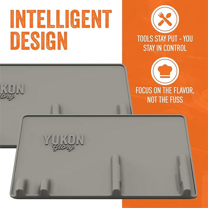 Yukon Glory Grey Silicone Grill Utensil Rest, Heat-Resistant BBQ Utensil Holder Mat, Non-Stick, Dishwasher Safe