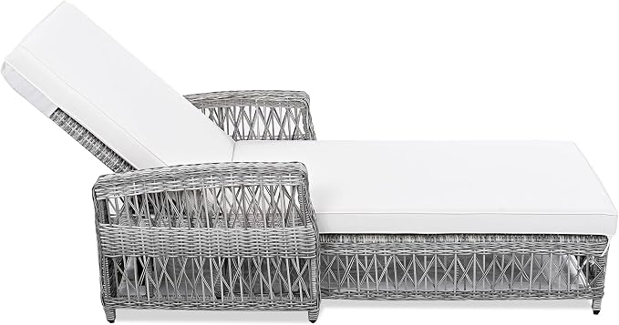 Merax Outdoor Rattan Chaise Lounge Set of 4, All-Weather Patio Recliners with 4-Position Adjustable Backrests, Armrests, and Removable Cushions for Poolside & Garden, Beige