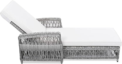 Merax Outdoor Rattan Chaise Lounge Set of 4, All-Weather Patio Recliners with 4-Position Adjustable Backrests, Armrests, and Removable Cushions for Poolside & Garden, Beige