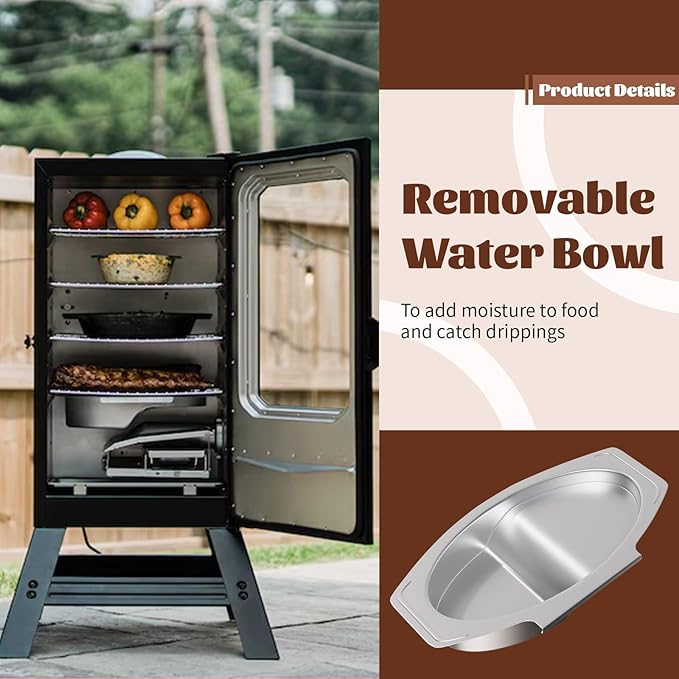 Water Pan Replacement for 40 inch Digital Electric Smokers, Fits Masterbuilt Parts 9007180374, Large Water Bowl Compatible with MB20071619 MB20072918 MB20071719 MB20071118, Heavy Duty Stainless Steel