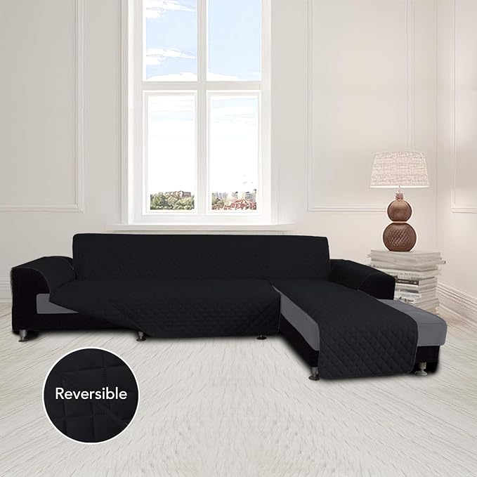 Easy-Going Reversible L-Shape Sectional Couch Cover, X-Large, Black/Black | Soft Sofa Slipcover For Dogs, Fits Left/Right Chaise Lounge Protector, Water Resistant Mat For Living Room