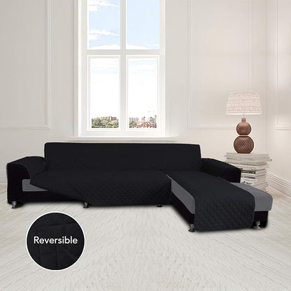 Easy-Going Reversible L-Shape Sectional Couch Cover, X-Large, Black/Black | Soft Sofa Slipcover For Dogs, Fits Left/Right Chaise Lounge Protector, Water Resistant Mat For Living Room