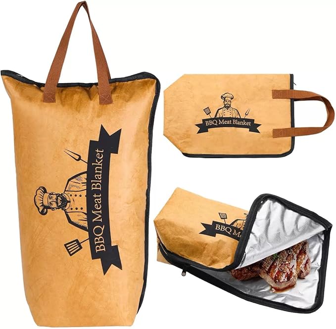 BBQ Blanket for Resting Meat,21inch Reusable Smoker Meat Resting Blanke,Wide Mouth with Handle for Large Brisket/Beef/Pork Shoulders (Khaki)