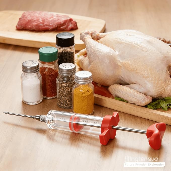 Meat Injector Kit,Plastic Marinade Injector Syringe with Screw-on Meat Needle,Turkey Injector for Beef Chicken Grill Cooking (30ML)