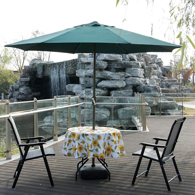SUQ I OME Outdoor Tablecloth with Umbrella Hole and Zipper, Zippered Patio Table Cloths,Spring/Summer Table Covers for Backyard Circular Table/BBQs/Picnic(Sunflower,60'' Round with Zipper)