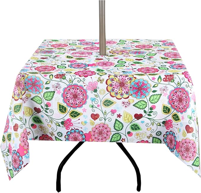 EHouseHome Outdoor Indoor 60inch SquareTablecloth with Umbrella Hole and Zipper, Waterproof Zippered Patio Table Cloths, Spring/Summer Table Covers for Backyard Circular Table/BBQs/Picnic