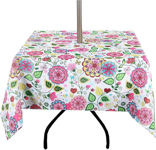EHouseHome Outdoor Indoor 60inch SquareTablecloth with Umbrella Hole and Zipper, Waterproof Zippered Patio Table Cloths, Spring/Summer Table Covers for Backyard Circular Table/BBQs/Picnic