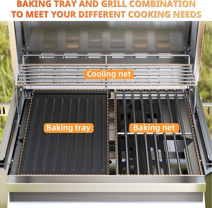 Tabletop Gas Grill, Stainless Steel Portable Propane Grill with Dual Storage Side Platforms – Compact & Powerful 16,000 BTU Dual-Burner BBQ Grill for Garden and Patio Backyard,Camping