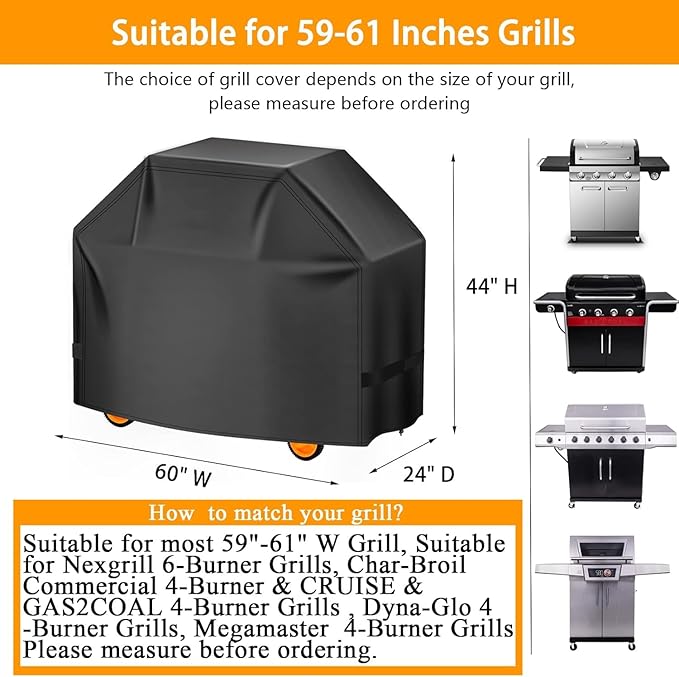 Aoretic Grill Cover, 60 inch BBQ Gas Grill Cover for Outdoor Grills, Charbroil Covers Barbecue Waterproof, Anti-UV for Weber Char-Broil Monument, Dyna-glo Nexgrill