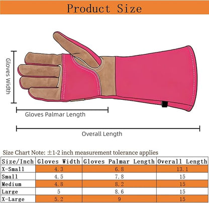Long Gardening Gloves for Women, Leather Rose Pruning Gloves, Heat Resistant Durable Work Gloves for Yard Work, Welding, BBQ, Cooking, Fireplace and Chainsaw (Pink Medium)