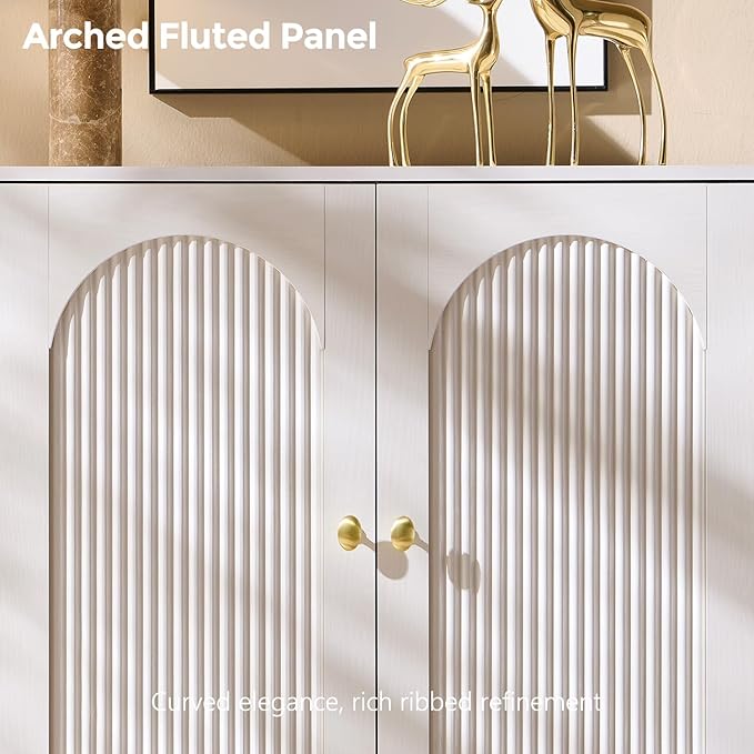 IFBUY Modern Sideboard Buffet Cabinet, 123.5" W Fluted Arched Buffet Cabinet with Storage and Adjustable Shelves, Wooden Modular Coffee Bar Cabinets for Kitchen, Entryway, White