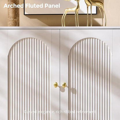 IFBUY Modern Sideboard Buffet Cabinet, 123.5" W Fluted Arched Buffet Cabinet with Storage and Adjustable Shelves, Wooden Modular Coffee Bar Cabinets for Kitchen, Entryway, White