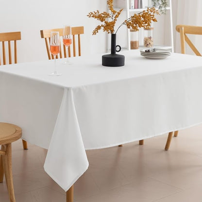 Amazon Basics Thin Rectangle Tablecloths, Water-Resistant Textured Fabric, Wrinkle Resistant, Washable Decorative Table Cover for Dining, Parties, 52" x 70", White, Pack of 6