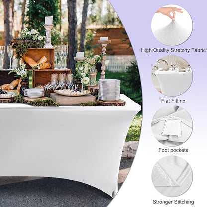 ABCCANOPY 6FT Spandex Table Cover, Stretch Fitted Tablecloth, Crisp-White | Rectangular Tight, Fitted, Washable and Wrinkle Resistant Table Protector for Wedding, Banquet,Birthday, Party, Event