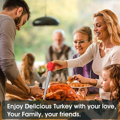 SCHVUBENR Large Turkey Baster Set - Stainless Steel Baster Tool for Cooking - Includes Basting Brush, Cleaning Brush & Injector Needles - Heavy Duty Baster Syringe - Flavor Meat Poultry, Beef - Orange