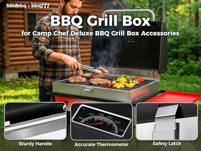 BBQ Grill Box Replacement Parts for Camp Chef Deluxe BBQ Grill Box, Accessories for Camp Chef Most 2 Burner Stoves 14'' Cooking System, for BB60X 14 in x 32 in x 10 in