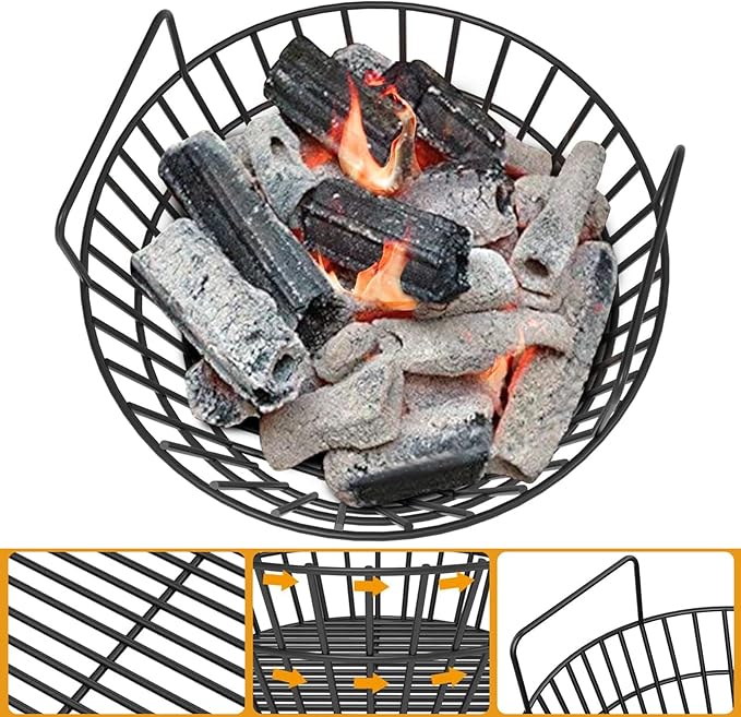 Charcoal Ash Basket for Large Big Green Egg Grill, Heavy Duty Porcelain Steel Fire Basket also Fits Kamado Joe Classic, Compatible with Pit Boss, for Louisiana Grills, for Primo Kamado Grill, Fits Large Grill Dome